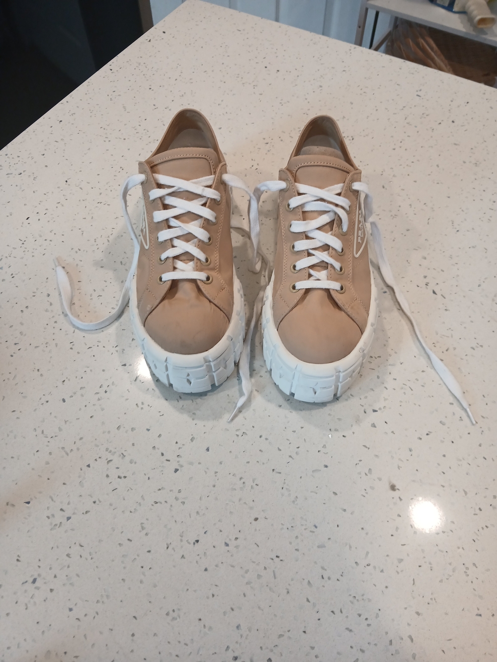 Prada Beige Nylon Gabardine Double Wheel Sneakers Size 39